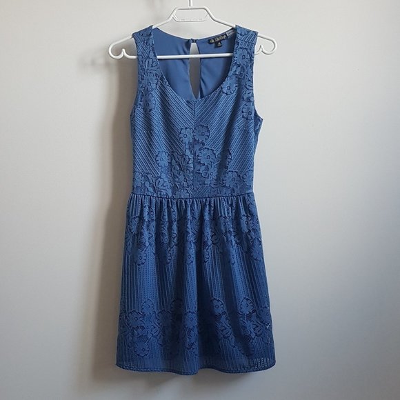 BeBop | Lace Fit & Flare Blue Dress - Picture 1 of 10